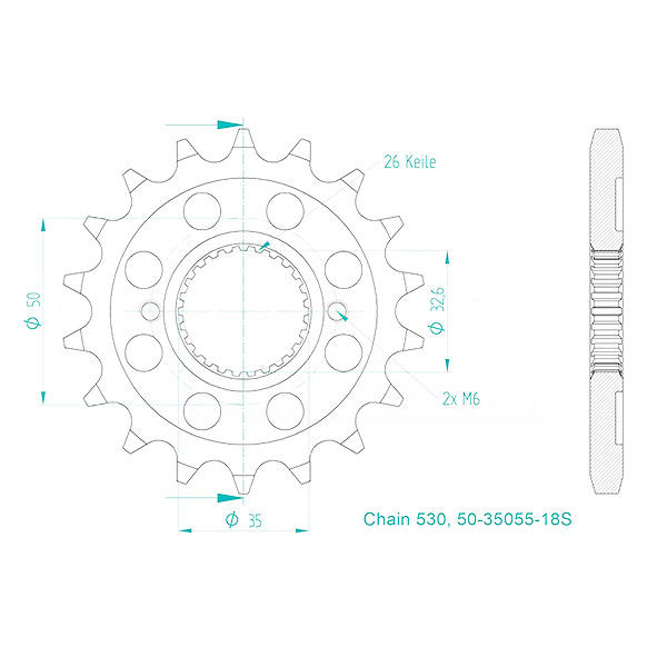 PIGNONE P530 18 DENTI DIS187500 PER ROYAL ENFIELD BULLET B5/G5/C5 500