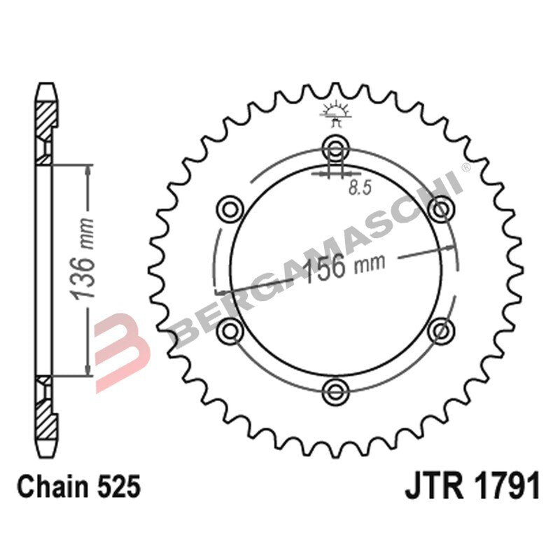 [A51179146] CORONA PER TRASMISSIONE MOTO JT 1791 Z46 JTR1791.46 46 DENTI ACCIAIO PASSO 525