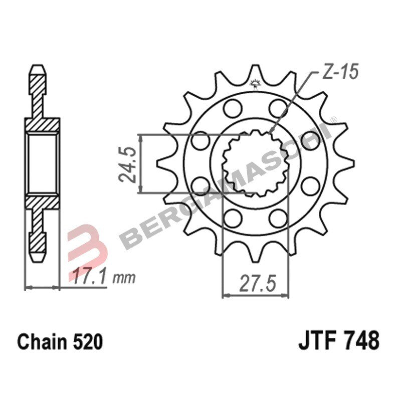 [A50074814] PIGNONE TRASMISSIONE PER MOTO JT 748 Z14 JTF748.14 14 DENTI ACCIAIO PASSO 520