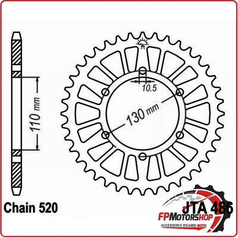 [A52048646] CORONA TRASMISSIONE PER MOTO ALLUMINIO JTA 486 Z46 JTA486.46 46 DENTI KAWASAKI