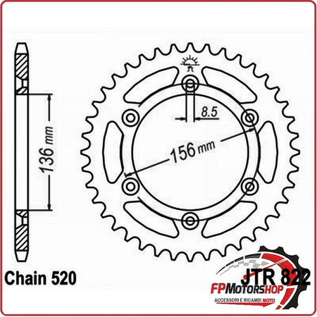 [A52082250] CORONA TRASMISSIONE PER MOTO ALLUMINIO JTA 822 Z50 JTA822.50 50 DENTI BETA RR