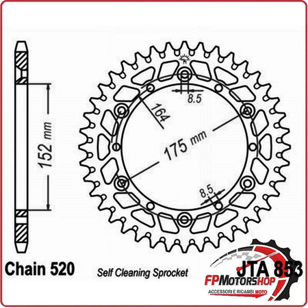 [A52085340] CORONA TRASMISSIONE PER MOTO ALLUMINIO JTA 853 Z40 JTA853.40 40 DENTI PASSO 520