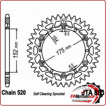 CORONA ALL.7075T6 JTA 853 Z43 JT JTA853.43 ALLUMINIO 43 DENTI YAMAHA TT