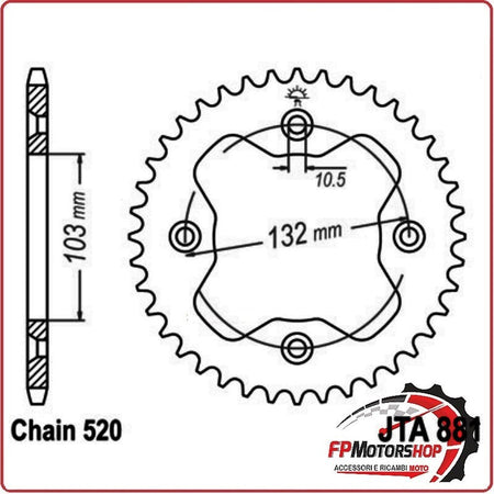 [A52088138] CORONA TRASMISSIONE PER MOTO ALLUMINIO JTA 881 Z38 JTA881.38 38 DENTI KTM 450 XC