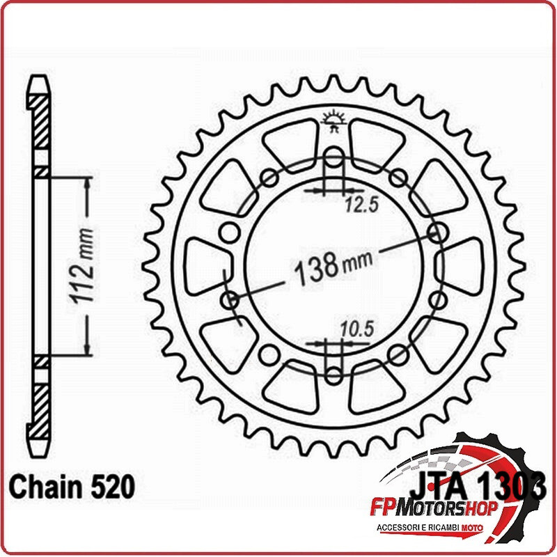 CORONA ALL.7075T6 JTA 1303 Z47 JT JTA1303.47 ALLUMINIO JTA1303 47 DENTI PASSO