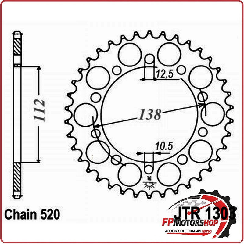 CORONA TRASMISSIONE PER MOTO JT A56130339 1303 Z39 ZBK NERO JTR1303.39ZBK 39