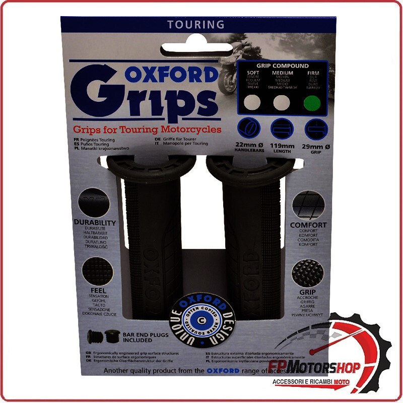 [C801029] COPPIA MANOPOLE MANUBRIO PER MOTO OXFORD TOURING NERO MESCOLA DURA OF641F