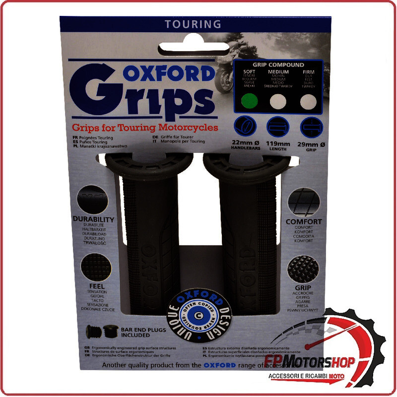 COPPIA MANOPOLE MANUBRIO PER MOTO C801030 OXFORD TOURING GRIGIO MESCOLA MORBIDA