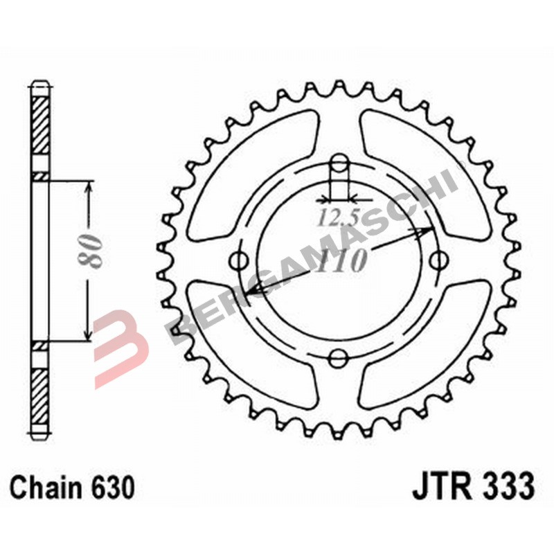 CORONA PER TRASMISSIONE MOTO JT 333 Z43 JTR333.43 43 DENTI ACCIAIO PASSO 630