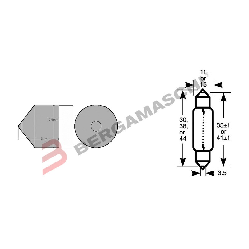 SCATOLA 10PZ LAMPADE LAMPADINE SILURO 12V 3W 8X36 LAMPADA A 36MM PER AUTO MOTO