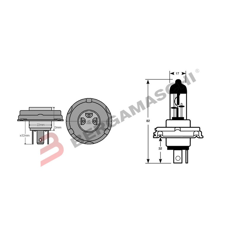 LAMPADA LAMPADINA H5 12V 60/55W ALOGENA P45T PER AUTO MOTO SCOOTER