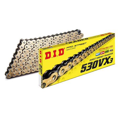 CATENA TRASMISSIONE MOTO DID 530 VX3 ORO NERO 124 MAGLIE CON GIUNTO A RIVETTO ZJ