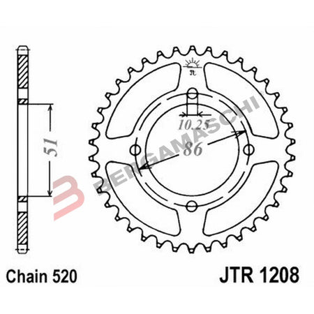 CORONA PER TRASMISSIONE MOTO JT 1208 Z44 JTR1208.44 44 DENTI ACCIAIO PASSO 520