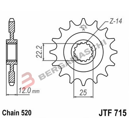 PIGNONE TRASMISSIONE PER MOTO JT 715 Z13 JTF715.13 13 DENTI ACCIAIO PASSO 520