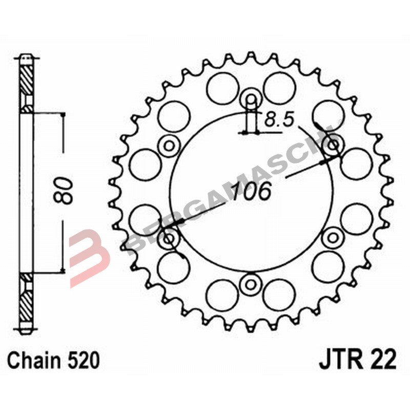 CORONA PER TRASMISSIONE MOTO JT 22 Z49 JTR22.49 49 DENTI ACCIAIO PASSO 520