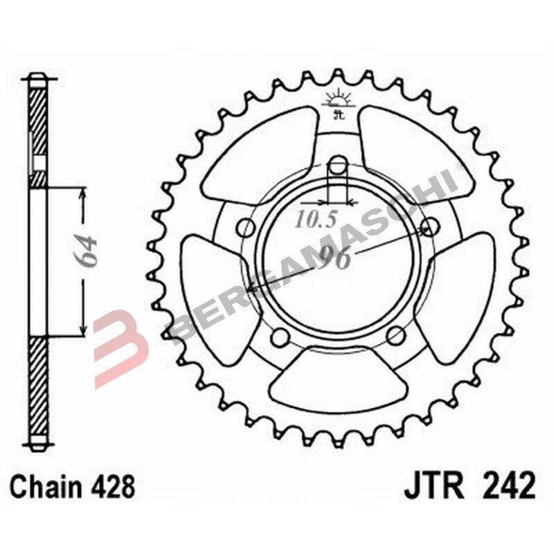 CORONA PER TRASMISSIONE MOTO JT 242 Z50 JTR242.50 50 DENTI ACCIAIO PASSO 428