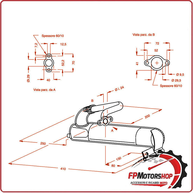 MARMITTA SILENZIATORE TERMINALE DI SCARICO SITO PER PIAGGIO VESPA ET3 125 50/90