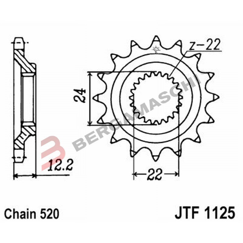 PIGNONE TRASMISSIONE PER MOTO JT 1125 Z15 JTF1125.15 15 DENTI ACCIAIO PASSO 520