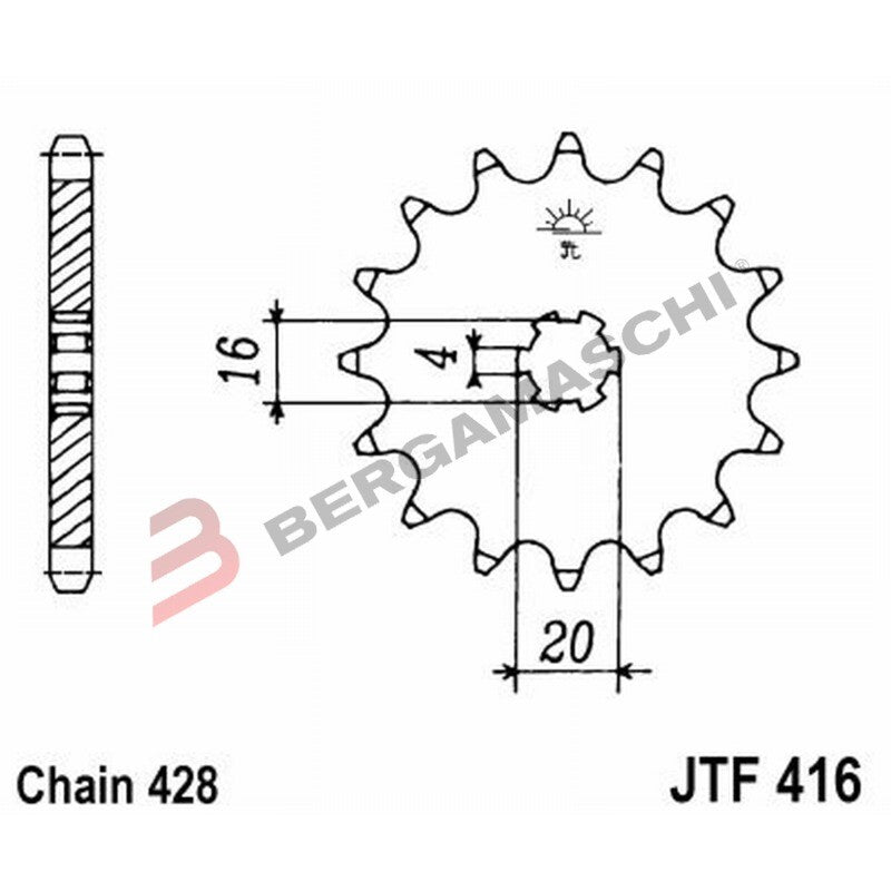 PIGNONE TRASMISSIONE PER MOTO JT 416 Z13 JTF416.13 13 DENTI ACCIAIO PASSO 428