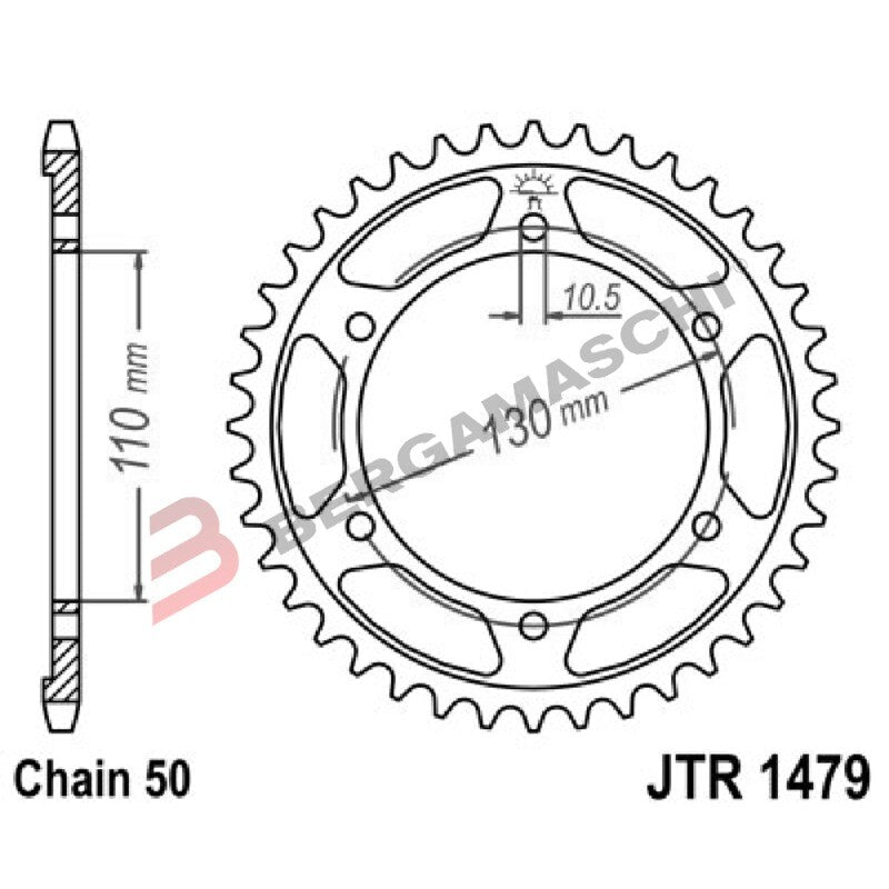 CORONA PER TRASMISSIONE MOTO JT 1479 Z45 ZBK ZINCATA NERA JTR1479.45ZBK 45 DENTI