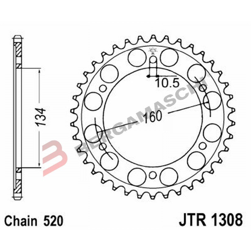 CORONA PER TRASMISSIONE MOTO JT 1308 Z45 JTR1308.45 45 DENTI ACCIAIO PASSO 520