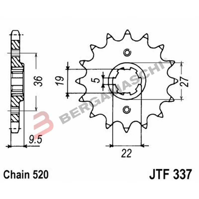PIGNONE TRASMISSIONE PER MOTO JT 337 Z14 JTF337.14 14 DENTI ACCIAIO PASSO 520