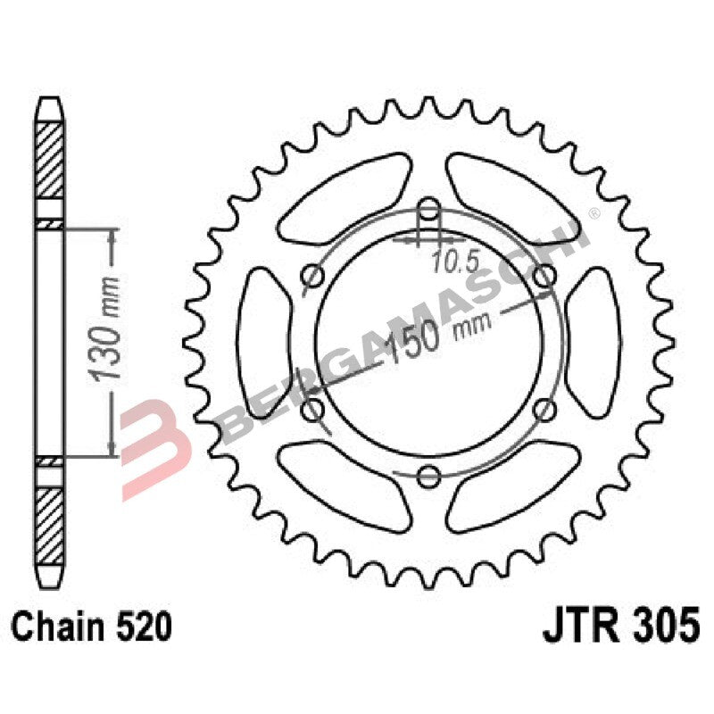 CORONA PER TRASMISSIONE MOTO JT 305 Z46 JTR305.46 46 DENTI ACCIAIO PASSO 520