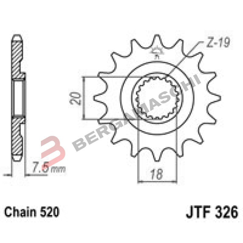 PIGNONE TRASMISSIONE PER MOTO JT 326 Z14 JTF326.14 14 DENTI ACCIAIO PASSO 520