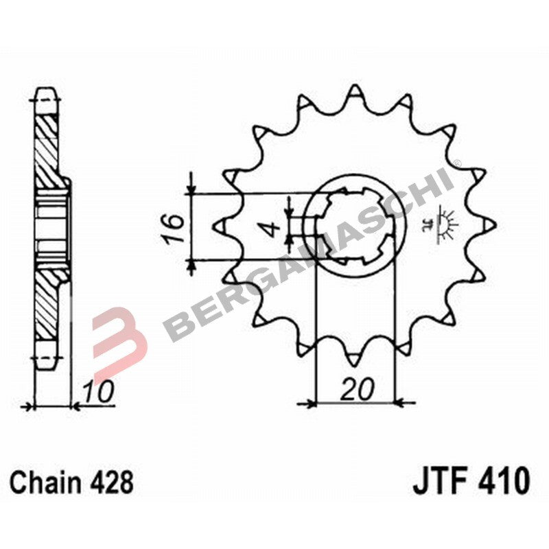 PIGNONE TRASMISSIONE PER MOTO JT 410 Z13 JTF410.13 13 DENTI ACCIAIO PASSO 428