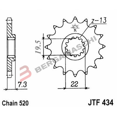 PIGNONE PER TRASMISSIONE MOTO JT 434 Z15 JTF434.15 15 DENTI ACCIAIO PASSO 520