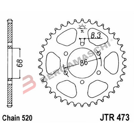 CORONA PER TRASMISSIONE MOTO JT 473 Z37 JTR473.37 37 DENTI ACCIAIO PASSO 520