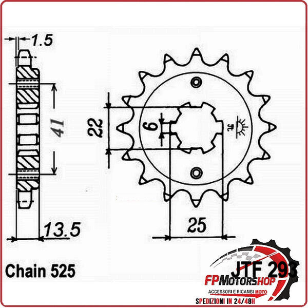PIGNONE TRASMISSIONE PER MOTO JT 293 Z14 JTF293.14 14 DENTI ACCIAIO