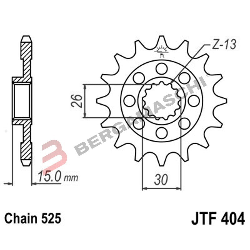 PIGNONE TRASMISSIONE PER MOTO JT 404 Z15 JTF404.15 15 DENTI ACCIAIO PASSO 525