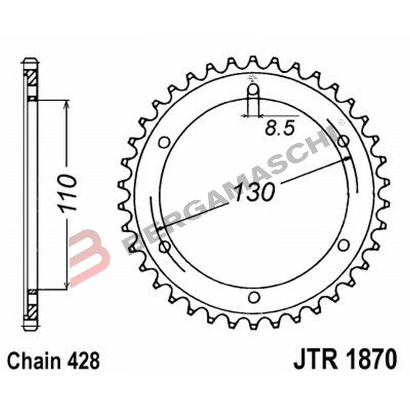 CORONA PER TRASMISSIONE MOTO JT 1870 Z44 JTR1870.44 44 DENTI ACCIAIO PASSO 428