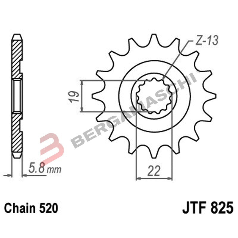 PIGNONE TRASMISSIONE PER MOTO JT 825 Z13 JTF825.13 13 DENTI ACCIAIO PASSO 520