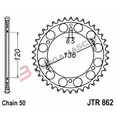 CORONA PER TRASMISSIONE MOTO JT 862 Z38 JTR862.38 38 DENTI ACCIAIO PASSO 530