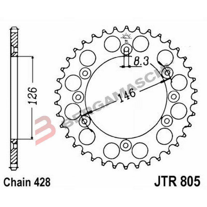 CORONA PER TRASMISSIONE MOTO JT 805 Z50 JTR805.50 50 DENTI ACCIAIO PASSO 428