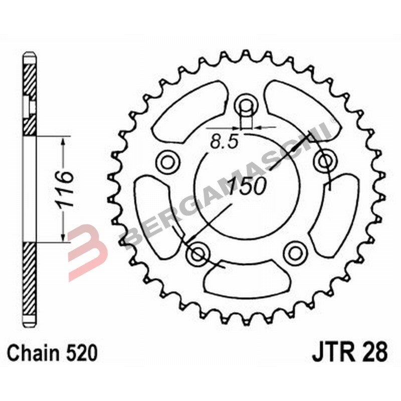 CORONA PER TRASMISSIONE MOTO JT 28 Z42 JTR28.42 42 DENTI ACCIAIO PASSO 520
