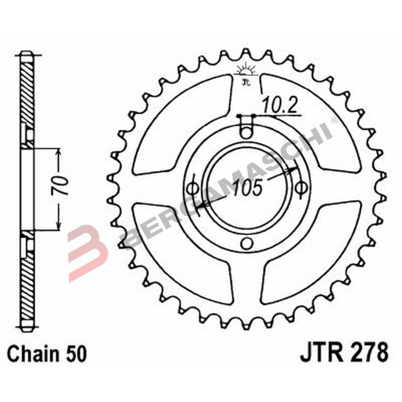 CORONA PER TRASMISSIONE MOTO JT 278 Z36 JTR278.36 36 DENTI ACCIAIO PASSO 530