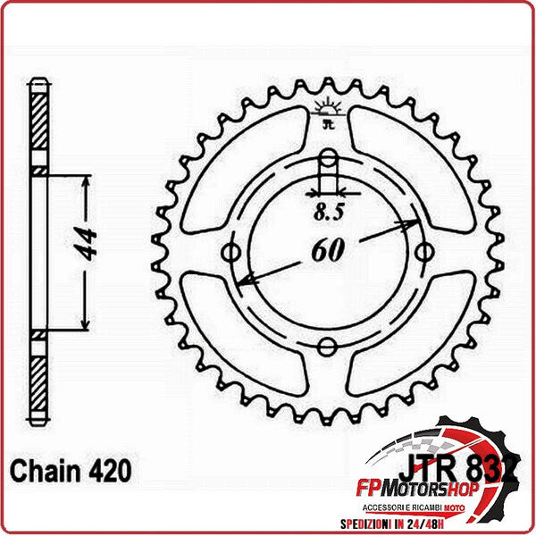 CORONA PER TRASMISSIONE MOTO JT 832 Z44 JTR832.44 44 DENTI ACCIAIO PASSO 420