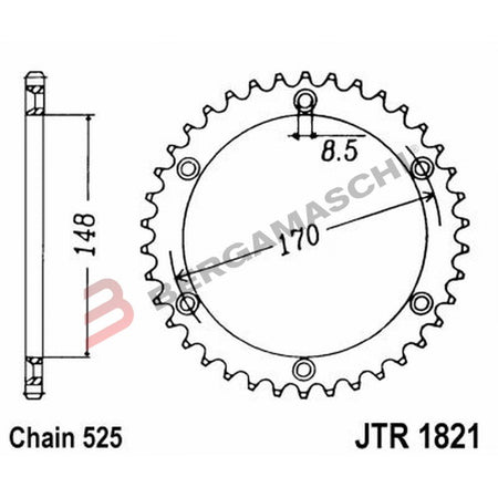CORONA PER TRASMISSIONE MOTO JT 1821 Z47 JTR1821.47 47 DENTI ACCIAIO PASSO 525