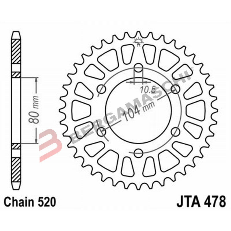 CORONA PER TRASMISSIONE MOTO ALLUMINIO JTA 478 Z43 ORO JTA478.43 43 DENTI