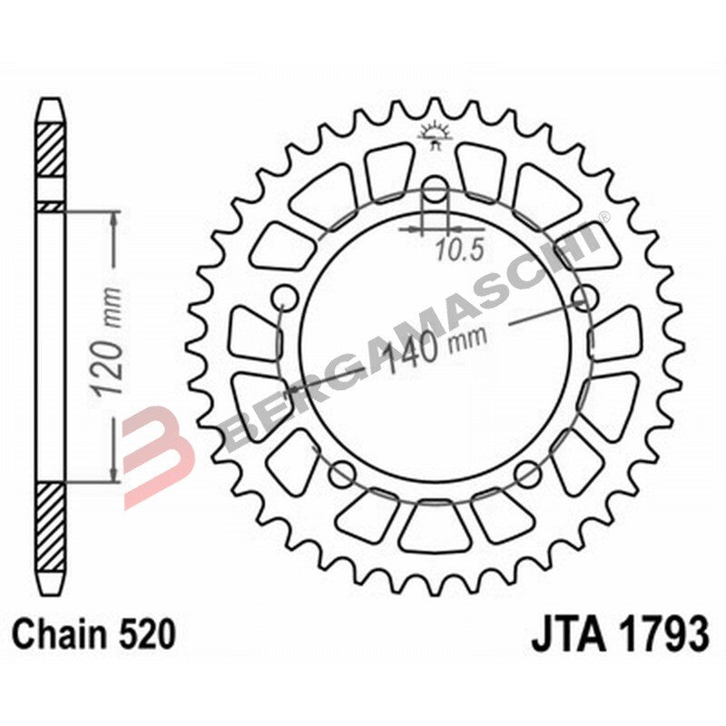 CORONA PER TRASMISSIONE MOTO ALL.7075T6 JTA 1793 Z44 BLK JTA1793.44BLK 44 DENTI