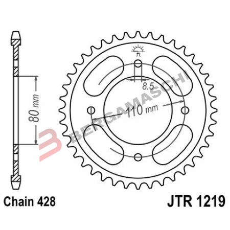 CORONA PER TRASMISSIONE MOTO JT 1219 Z42 JTR1219.42 42 DENTI ACCIAIO PASSO 428