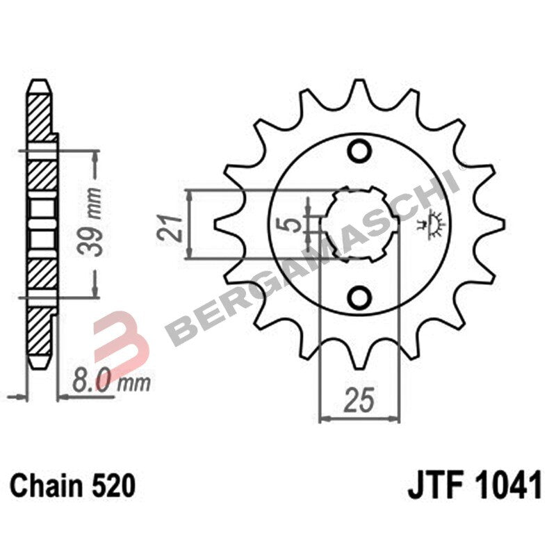 PIGNONE TRASMISSIONE PER MOTO JT 1041 Z14 JTF1041.14 14 DENTI ACCIAIO PASSO 520