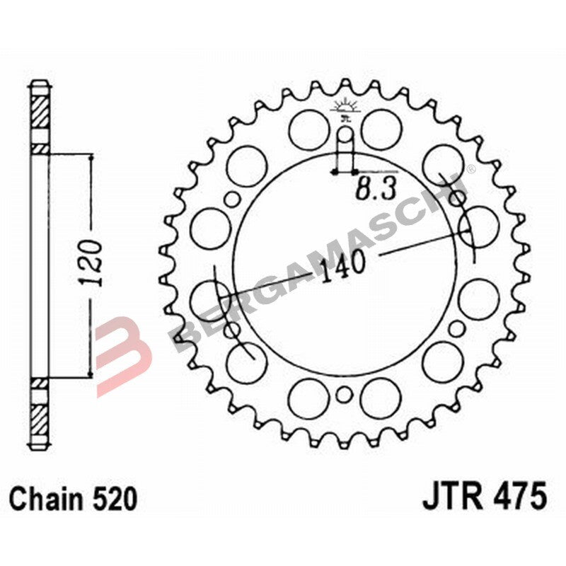 CORONA PER TRASMISSIONE MOTO JT 475 Z42 JTR475.42 42 DENTI ACCIAIO PASSO 520
