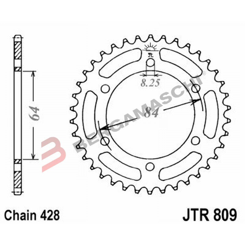 CORONA PER TRASMISSIONE MOTO JT 809 Z47 JTR809.47 47 DENTI ACCIAIO PASSO 428