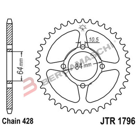 CORONA PER TRASMISSIONE MOTO JT 1796 Z51 JTR1796.51 51 DENTI ACCIAIO PASSO 428
