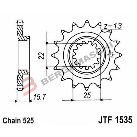 PIGNONE TRASMISSIONE PER MOTO JT 1535 Z15 RB AMMORTIZZATO JTF1535.15RB 15 DENTI