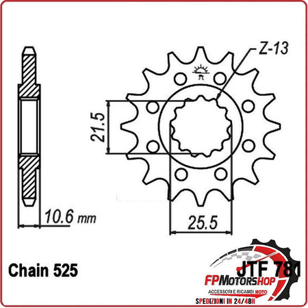 PIGNONE TRASMISSIONE PER MOTO JT 781 Z14 JTF781.14 14 DENTI ACCIAIO PASSO 525